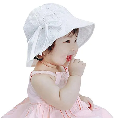 KESYOO Cappellino Battesimo Cappello da Bambino Secchio Cappello da Sole Fiore di Pizzo Cofano Bambino Cappello Bianco Battesimo Berretto per Neonate Neonati Neonati per Meno di 2 Anni