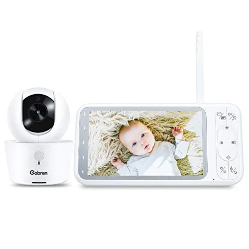Baby Monitor 5’’ 1080P HD Schermo 360° Rotazione 4 Telecamere Estendibile,Gobran Videosorveglianza,Visione Notturna,Attivazione Vocale VOX,Audio Bidirezionale,8 Ninnananne,Sensore di Temperatura