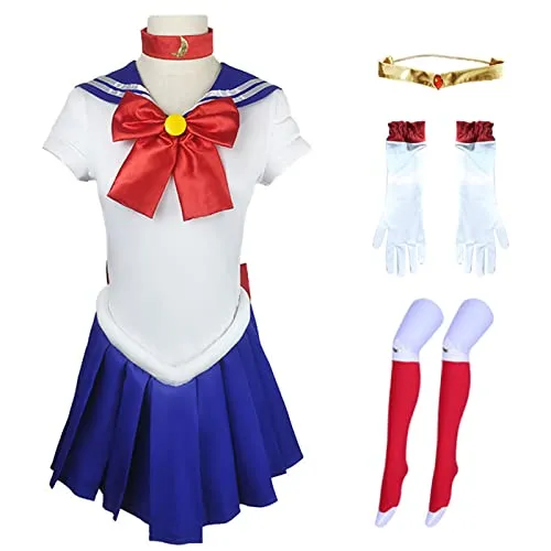 YEAJION Sailor Moon Cosplay Costume Set con Accessori Anime Sailor Moon Cosplay JK Uniforme da Marinaio Halloween Carnival Party Stage Performance Costume per Adulto Bambino