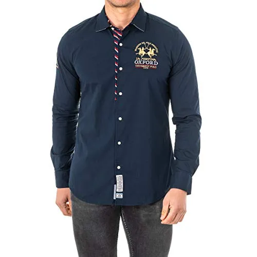 La Martina Man Shirt L/S Poplin Stretch Camicia Casual, Blu (Navy 07017), S Uomo
