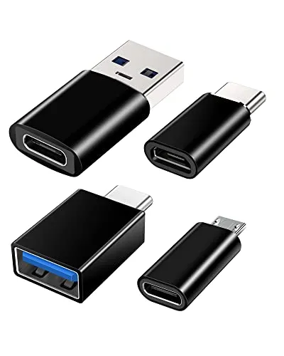 Adattatore USB C (4 Pezzi), Adattatore USB C Femmina a USB Maschio, Adattatore USB C a Micro USB OTG Compatibile con iPhone, PC, Samsung Galaxy, iPad, Laptop, MacBook Pro, Google Pixel, AirPods