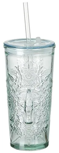 Ritzenhoff & Breker 178135 Coca Cola Relief Vetro to Go Stemma, 530 ML, Bicchiere in Vetro Riciclato al 100% con Coperchio e Cannuccia Bicchiere, Vetro, Trasparente, 8 x 8 x 17 cm
