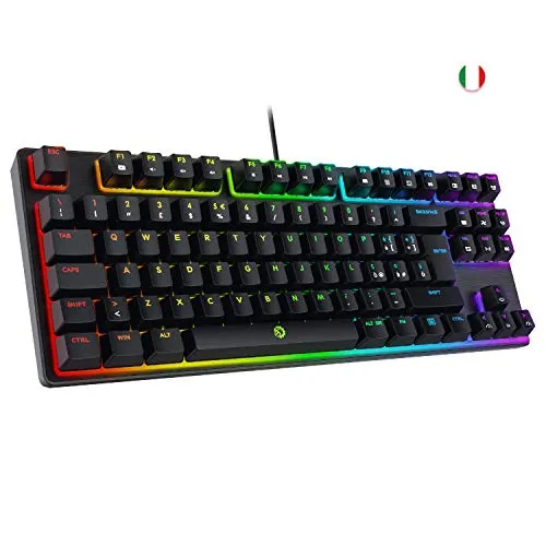 DREVO Tyrfing V2 Tastiera Meccanica Gaming 88 Tasti Layout Italiano RGB Backlit Completamente Personalizzato Macro Programmabili Supporto Software Switch Rosso, Nera