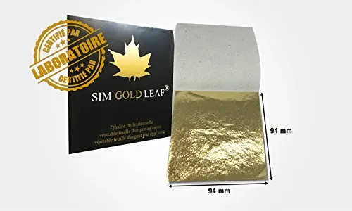 Sim Gold Leaf 25 Fogli Oro Puro 23,75 Carati, 94 x 94 mm, alimentare / doratura