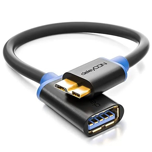 deleyCON 0,2m Adattatore OTG USB 3.0 Cavo Dati Fino a 5 Gbit/s Presa USB A a USB Micro B Compatibile ad Esempio S5 Note 3 - Nero