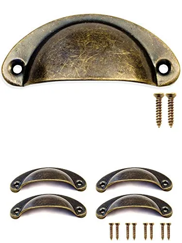 FUXXER® – 4 x maniglie per cassetti antichi, maniglie in ferro, maniglie per mobili, maniglie per armadio, buffet, cassettiere, stile vintage, in bronzo, stile rustico retrò, 80 x 36 mm, set da 4