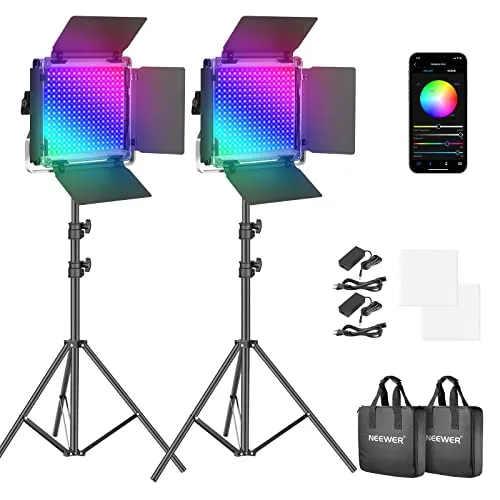 NEEWER 2 Confezioni 660 PRO RGB LED Video Light con App Control Stand Kit, 360° Full Colour, 50W Dimmerabile Bi-Color 3200K~5600K Illuminazione Video CRI 97+ per Giochi/Streaming/YouTube/Fotografia