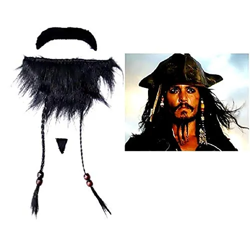 KIRALOVE Barba Finta Pirata dei Caraibi - Jack Sparrow - Adesivi - Accessori - Travestimenti per Bambini - Halloween - Carnevale - Feste - Uomo - Idea Regalo Originale