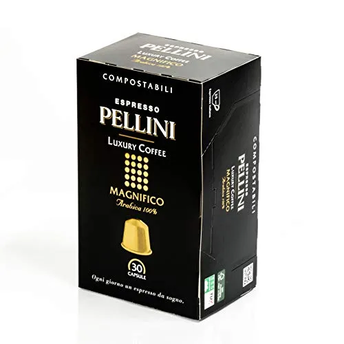 Pellini Caffè Espresso Luxury Coffee Magnifico, Capsule Compatibili Nespresso, Compostabili e Autoprotette, 1 Astuccio da 30 Capsule