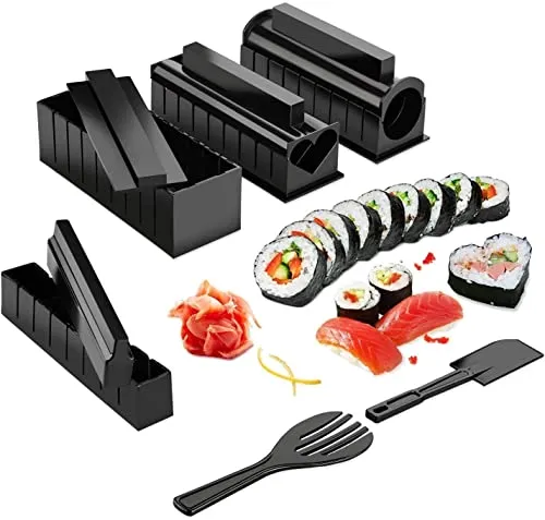 AGPTEK [Versione aggiornata] Sushi Maker Kit 11 Pezzi, Sushi Maker e Bakeware con Un Coltello Super Quality, Sushi Prep Kit per Sushi, Facile da Pulire