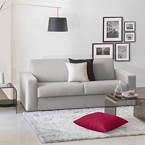 Talamo Italia Divano Letto Elisabetta a 2 posti, Sofà Soggiorno, Made in Italy, Apertura Girevole con Materasso e Rete Inclusi, in Tessuto Imbottito, con braccioli, Cm: 180x95h90, Colore Grigio