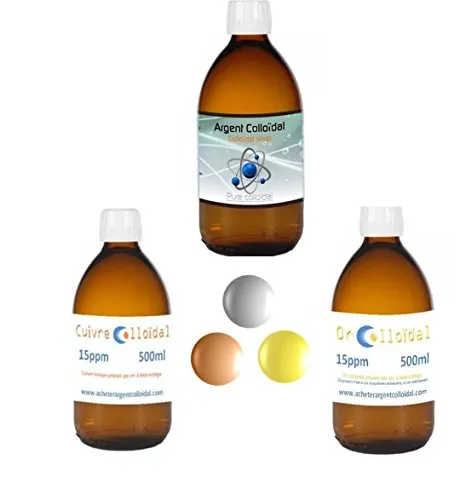 Argento colloidal, oro colloidal, rame colloidale (confezione trio) 500 ml X3