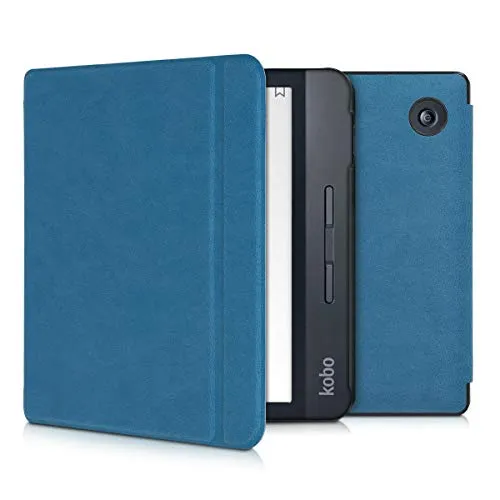 kwmobile Custodia eReader Compatibile con Kobo Libra H2O Cover - eBook Reader Flip Case - Cover eReader Simil Pelle - Petrolio