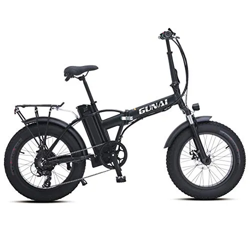 GUNAI Pieghevole Bici Elettrica,20 Pollice Motore 500W Batteria al Litio 48V15AH,Freno a Doppio Disco Bicicletta a Rotolare sulla Neve o la Sabbia con Sedile Posteriore(Nero)