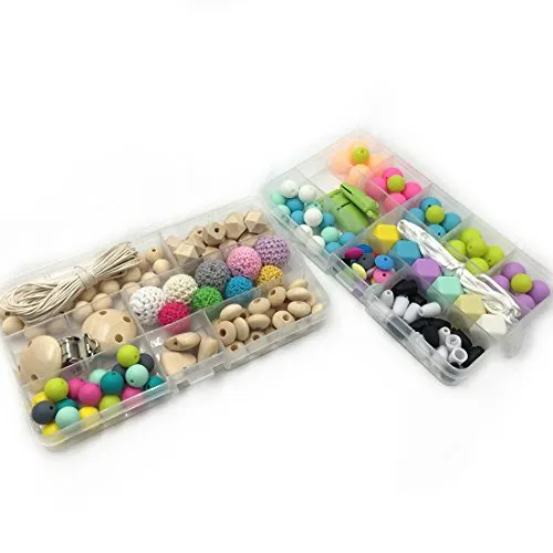 Coskiss Kit fai da te silicone dentizione colori misti perle rotonde in silicone Perline Crochet perline di legno di spunto di sicurezza Chiusura Massaggiagengive bambino Giocattoli Set (A120+A121)