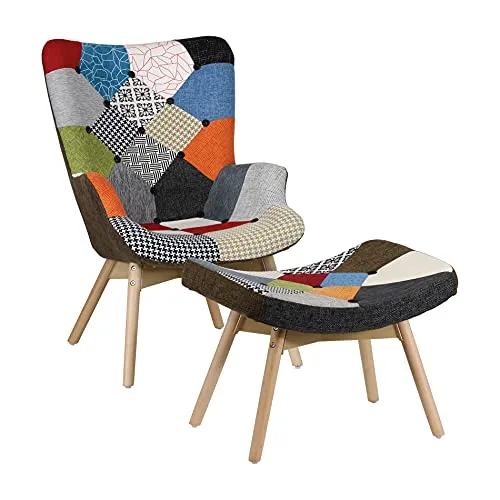 Totò Piccinni Poltrona e Sgabello Design Patchwork Multicolore Gambe in Legno di Faggio (Patchwork)