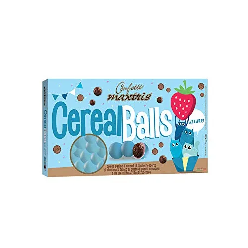 Confetti Maxtris ai Cereali al Cacao Cioccolato Bianco Panna e Fragola Vari Colori 400g (azzurri)