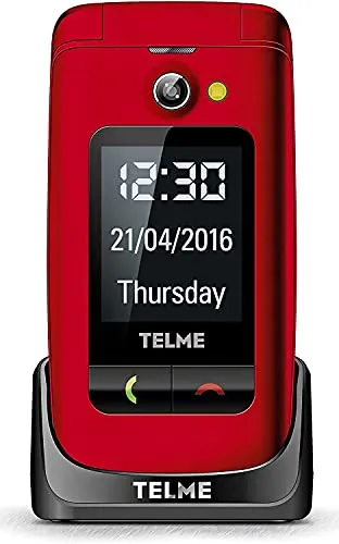 Emporia TELME X200 - Telefono Cellulare per Anziani, Volume alto, Display 2.4" a colori, Tasti Grandi, Tasto SOS, Basetta di ricarica, tasti rispondi e chiudi esterni, Bluetooth, Red (Italia)
