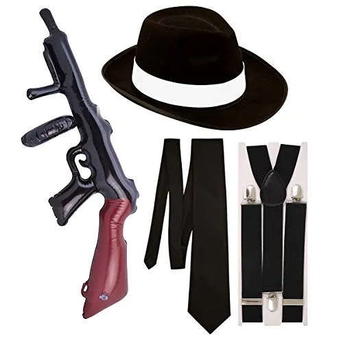 Costume da Gangster, travestimento, 4 pezzi, colore: nero