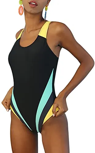 SEAUR Donna Costume da Bagno Intero con Coppe Imbottite Racerback Body Costume Intero Mare Curvy Swimsuit Un Pezzo Sportivo da Piscina Spiaggia Beachwear S