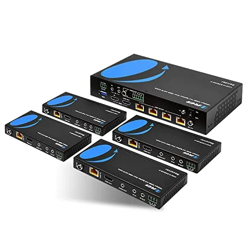 1x4 HDMI Extender Splitter HDBaseT 4K by OREI Multiple Over Single Cable CAT6/7 4K@60Hz 4:4:4 HDCP 2.2 con Gestione EDID remota IR, HDR - Fino a 400 Ft - Loop Out - Bassa latenza - Supporto completo