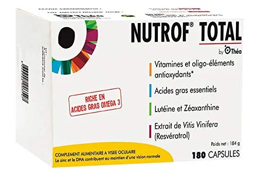 Théa Nutrof Total - Integratore alimentare per la vista, ricco di vitamine e oligoelementi - Confezione da 180 capsule.