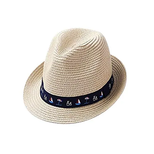 Fedora Hat Sun Hat with Sailboat Spring and Summer Hat Cappello di paglia per Baby Child Woman Man (Beige)