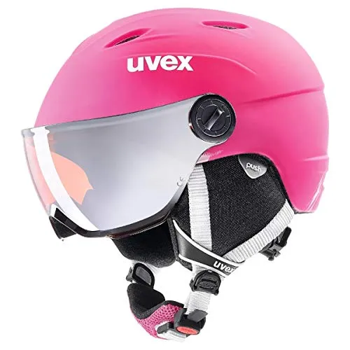 uvex junior visor pro, casco da sci leggero per bambini, con visiera, regolazione individuale delle dimensioni, pink matt, 54-56 cm