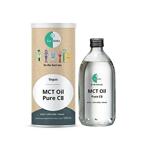 Go-Keto MCT Oil C8, 500ml | Olio Premium MCT C8, 100% olio di cocco, no olio di palma | perfetto per dieta chetogenica | crema di caffè cheto per caffè o frullato cheto | Paleo, vegano, low carb