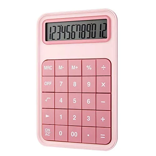 EooCoo Calcolatrice da Tavolo, Standard Calcolatrice con display LCD grande a 12 cifre per Ufficio, Scuola, Famiglia, Contatore del negozio - Rosa