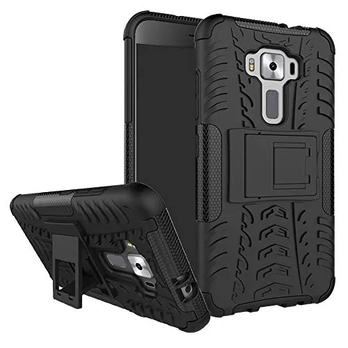 MAMA MOUTH Zenfone 3 5.2 ZE520KL Custodia, Duro Shock Proof Copertura Rugged Heavy Duty Antiurto in Piedi Custodia Caso Case per ASUS Zenfone 3 5.2 ZE520KL Smartphone 2016,Nero