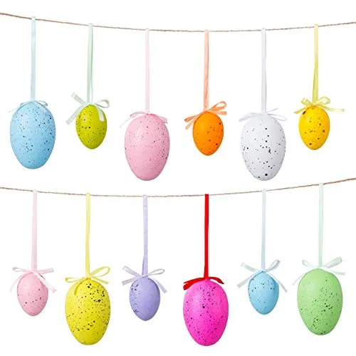 Naler Set di 24 Uova Pasquali Colorate Finte Uova con Macchie da Appendere Uova Decorativa di Festa Pasqua, 12 Grandi + 12 Piccoli