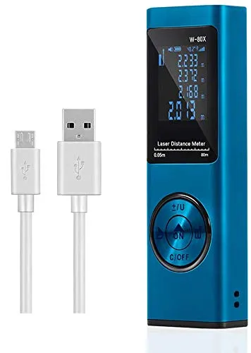 Misuratore Laser 80m,Cshare Telemetro Laser con Sensore Angolo Elettronico,USB Carica Rapida, LCD Retroilluminazione,20 Memoria Dati, Funzione Muto, Superficie,Volume e Misurazione Continua(blu)