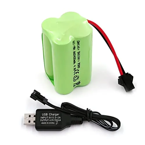 Gecoty® 4,8 V NI-MH batteria ricaricabile 2400 mAh AA (non AAA) con spina SM, adatta per giocattoli telecomandati, utensili elettrici, elettrodomestici, con cavo di ricarica USB