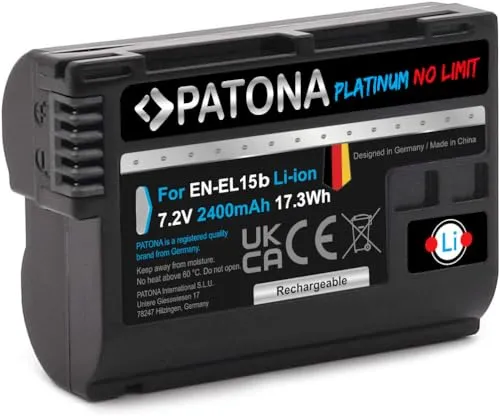 PATONA 1302 Platinum Battery EN-EL15B EN-EL15a EN-EL15 (2400mAh) D7000 D7100 D600 D610 D800 D800E D810 D850 V1 Z6 Z7