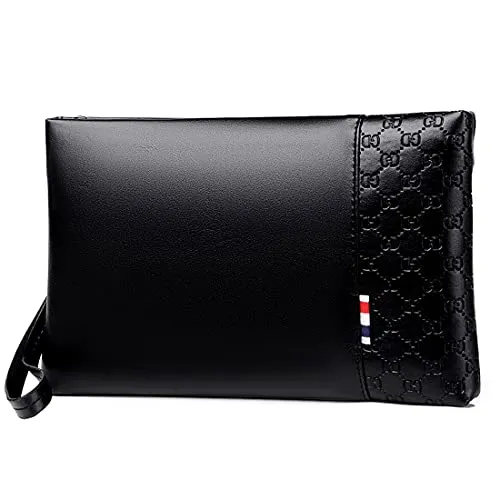 A-QMZL pochette Borsello Uomo a Mano da Polso Il Nuovo Borsa Pelle Elegante Grande Capacità con fessura per carte per Lavoro Viaggio Casual Ufficio Borsetta(Nero)