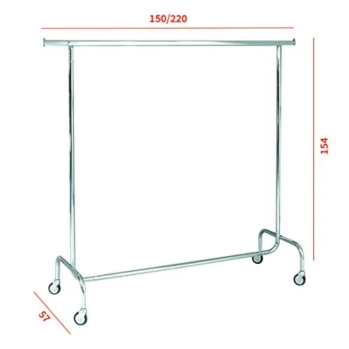 metalarredo Stender Appendiabiti CROMATO fisso con Ruote da 80mm 150/220 X 50 X 154h