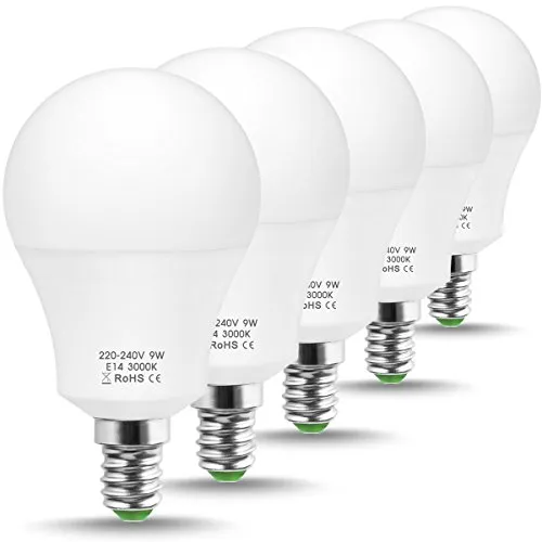 Jandcase lampadina LED 60 W equivalente, lampadine LED bianco caldo 3000 K, bianco A60 lampadina 9 W, attacco Edison piccolo E14 base LED luci, lampade LED illuminazione, non dimmerabile (5 pezzi)