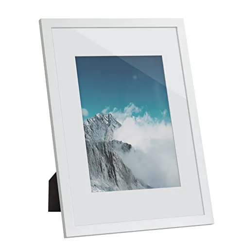 SONGMICS Cornice Foto, Portafoto con Supporto, per foto da 21 x 29,7 cm (Senza Tappeto) e 15,2 x 20,3 cm (Con Tappeto), Fronte in Vetro, Bianco RPF011W01