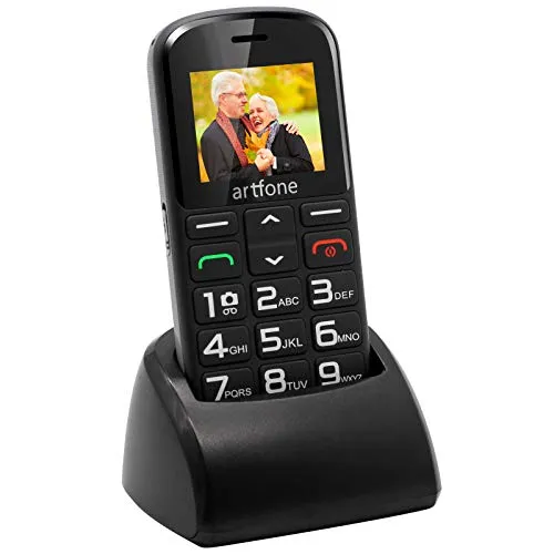 Cellulare per Anziani con Tasti Grandi 2G GSM Telefono per Anziani Pulsante SOS e Sblocco Laterale Fotocamera Base di Ricarica Torcia Elettrica Facile da Usare per Gli Anziani Artfone CS182 Nero