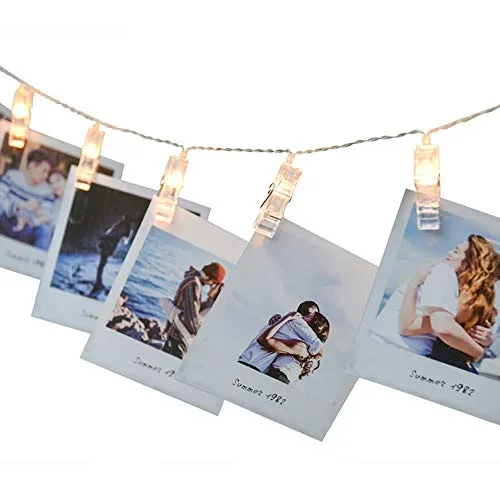 Kindax Luci con Mollette 6,6m 40LED Catena di Lampadine Decorative Impermeabile per Attaccare le Foto Alimentata a Batteria per Giardini Casa Matrimonio Festa di Natale Compleanno