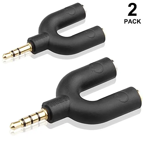 AFUNTA auricolare Audio Kit Stereo Splitter, Ferro di Cavallo 3 pin 3.5mm Jack per cuffie 2 + U forma 4 pin adattatore per 2 3,5 millimetri 4 Pin auricolare con microfono per cellulari, computer, MP3, tablet, ecc