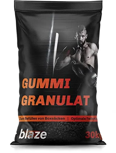 Blaze®, granulato di gomma di alta qualità, 30 kg, SBR EPDM, circa 50 l, capacità di riempimento per sacco da boxe, cuscino da parete Makiwara, pera di mais (1,17 €/kg)