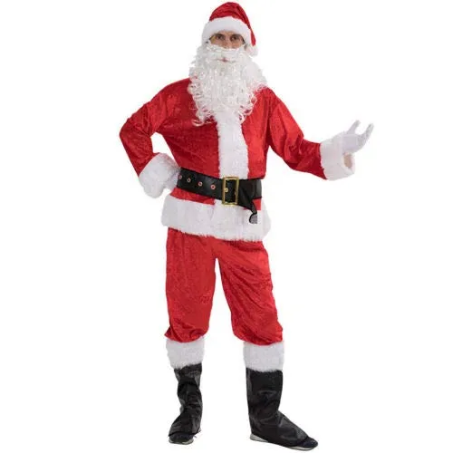 Chollius Costume da Babbo Natale Uomo in 6 Pezzi Cappotto Rosso con Cerniera+Pantaloni+Cappello+Cintura+Barba+Scarpe Tute Misto Cotone per Adulti Abito per Festa (Rosso, XX-L)