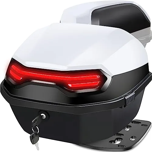 LGVOA Bauletto per moto, impermeabile bauletto moto per caschi, baule moto con serratura di sicurezza, valigia per moto/scooter/motorini/biciclette, con schienale e piastra di base (Bianco)