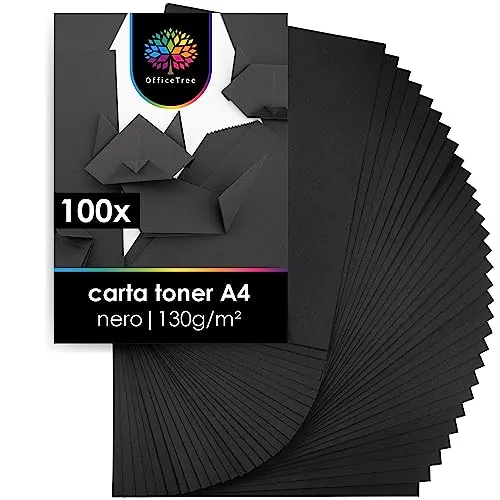 OfficeTree 100 Fogli di carta di colore nero - carta da disegno tonale A4 per bambini - 130 g/m²