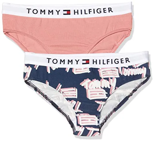 Tommy Hilfiger 2p Bikini Logo Slip, Multicolore (Multi 064), Unica (Taglia Produttore: 8-10) (Pacco da 2) Bambina