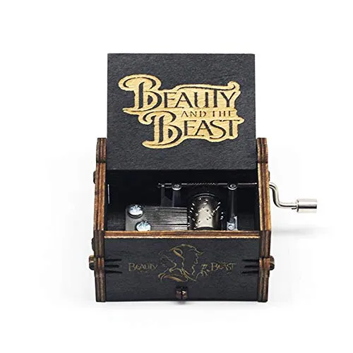 MINGZE Manovella in Legno Music Box meccanismo, varietà di Stili Carillon Creativo Personalizable, Best Gift for Kids Friends (Beauty And The Beast（Black）)