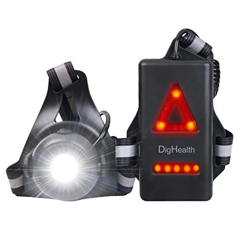 DigHealth Luce Corsa Ricaricabile USB, 3 modalità LED Lampada da Petto Impermeabile con Spia di Sicurezza Posteriore, Angolo del Fascio Regolabile a 90 ° per Jogging Camminare Campeggio Pesca Corsa