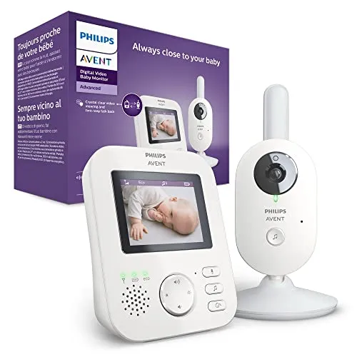 Philips Avent Advanced Video Baby Monitor con telecamera e audio, Schermo 2.7", Connessione sicura e privata, Bianco/Grigio (Modello SCD833/26)